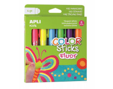 Tempera, tyčinka, v tvare pera, APLI Kids "Color Sticks Fluor", 6 rôznych fluo farieb