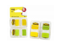 Záložky, plastové, 2x50 listov, 25x43 mm, 3M POSTIT, zelené a žlté