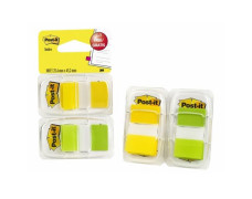 Záložky, plastové, 2x50 listov, 25x43 mm, 3M POSTIT, zelené a žlté