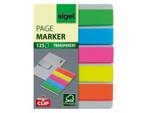 Záložky, plastové, 5x25 záložiek, 12x50 mm, s klipom, SIGEL "Clip", mix farieb