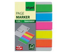 Záložky, plastové, 5x25 záložiek, 12x50 mm, s klipom, SIGEL "Clip", mix farieb