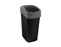 Odpadkový kôš s výklopným vekom 45 litrov, CURVER "Pacific flip bin", čierna/strieborná