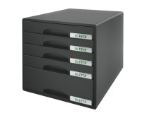 Zásuvkový box na dokumenty, plastový, 5 zásuviek, LEITZ "Plus", čierny