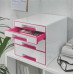 Zásuvkový box na dokumenty, plastový, 4 zásuvky, LEITZ "Wow Cube", biely/ružový