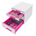 Zásuvkový box na dokumenty, plastový, 4 zásuvky, LEITZ "Wow Cube", biely/ružový