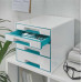 Zásuvkový box na dokumenty, plastový, 4 zásuvky, LEITZ "Wow Cube, biela/ľadovo modrá