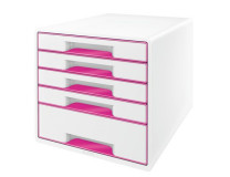 Zásuvkový box na dokumenty, plastový, 5 zásuviek, LEITZ "Wow Cube", biely/ružový