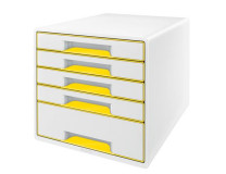 Zásuvkový box, plastový, 5 zásuviek, LEITZ "Wow Cube", biela/žltá