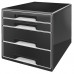 Zásuvkový box, plastový, 4 zásuvky, LEITZ "Cube", čierny