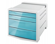 Zásuvkový box na dokumenty, plastový, 4 zásuvky, ESSELTE "Colour`Breeze", priehľadný modrý
