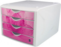 Zásuvkový box, plastový, 4 zásuvky, HELIT "Chameleon", ružová