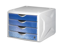 Zásuvkový box na dokumenty, plastový, 4 zásuvky, HELIT "Chameleon", biela-modrá