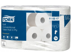 Toaletný papier, T4 systém, 3-vrstvový, priemer: 12 cm, Premium, TORK "Soft", biela