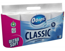 Toaletný papier, 3-vrstvový, malý kotúč, 8 kotúčov, OOOPS "Classic", sensitive