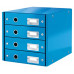 Zásuvkový box, polaminovaný kartón, 4 zásuvky, LEITZ "Click&Store", modrá