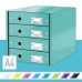 Zásuvkový box, polaminovaný kartón, 4 zásuvky, LEITZ "Click&Store", ľadovo modrá