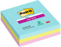 Samolepiaci poznámkový blok, linajkový, 3x70 listov, 101x101 mm, 3M POSTIT "Super Sticky Miami", rôzne farby