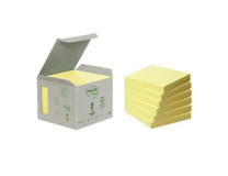 Samolepiaci bloček, 76x76 mm, 6x100 listov, ekologický, 3M POSTIT, žltý