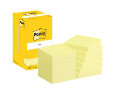 Poznámkový bloček, 76x76 mm, 12x100 listov, 3M POSTIT, žltá