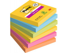 Samolepiaci poznámkový blok, 76x76 mm, 6x90 listov, 3M POSTIT "Super Sticky", "Carnival", rôzne farby