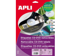 Etikety, na CD/DVD, A4, matné, odstrániteľné, APLI