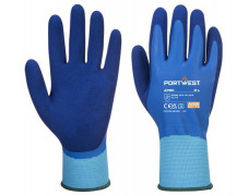 Ochranné rukavice, latexové, latexová pena, máčaná dlaň, veľ. L, "Liquid Pro", modrá