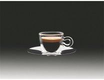 Šálka na espresso, nerezová podšálka, dvojité sklo, 6,5 cl, 2 ks, "Thermo"