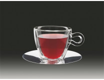 Šálka na čaj, nerezová, podšálka, dvojité sklo, 30 cl, 2 ks, "Thermo"