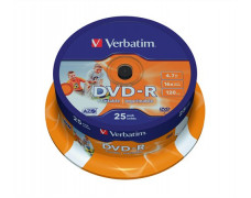 DVD-R disk, potlačiteľný, matný, ID, 4,7GB, 16x, 25 ks, cake box, VERBATIM