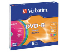 DVD-R disk, farebné, AZO, 4,7GB, 16x, 5 ks, tenký obal, VERBATIM