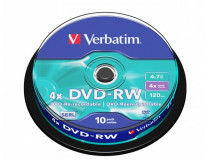 DVD-RW disk, prepisovateľný 4,7GB, 4x, 10 ks, cake box, VERBATIM