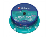 DVD-RW disk prepisovateľný, 4,7GB, 4x, 25 ks, cake box, VERBATIM
