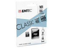 Pamäťová karta, microSDHC, 16GB, CL10, 20/12 MB/s, adaptér, EMTEC "Classic"