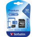Pamäťová karta, microSDHC, 32GB, CL10/U1, 90/10 MB/s, s adaptérom, VERBATIM "Premium"