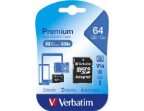 Pamäťová karta, microSDXC, 64GB, CL10/U1, 90/10 MB/s, s adaptérom, VERBATIM "Premium"