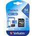 Pamäťová karta, microSDXC, 64GB, CL10/U1, 90/10 MB/s, s adaptérom, VERBATIM "Premium"