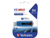 USB kľúč, 64GB, USB 3.2, 175/80 MB/sec, VERBATIM "V3 MAX", modro-čierna