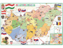 Podložka na stôl, obojstranná, A3,"Gyerek MO közigazgatás/domborzat - Samospráva/Geografická mapa Maďarska -výrobok v MJ