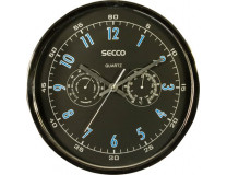 Nástenné hodiny, 30,5 cm, s hygrometrom, s teplomerom, SECCO, chrómové