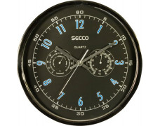 Nástenné hodiny, 30,5 cm, s hygrometrom, s teplomerom, SECCO, chrómové