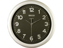 Nástenné hodiny, 28,5 cm, čierny číselník, SECCO "Sweep Second", strieborný rám