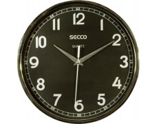 Nástenné hodiny, 24,5 cm, čierny číselník, SECCO, rám chrómovej farby