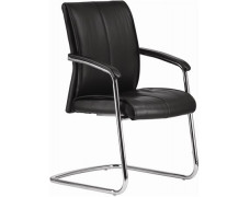 Konferenčná stolička, kožená, chrómový podstavec "Chicago", čierna