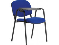 Konferenčná stolička, čierna kovová konštrukcia, so skladacím stolíkom, "Taurus", modrá