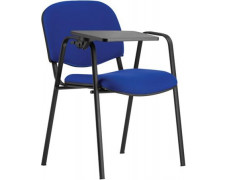 Konferenčná stolička, čierna kovová konštrukcia, so skladacím stolíkom, "Taurus", modrá