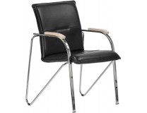Konferenčná stolička, koženka, chrómovaná konštrukcia, lakťová opierka z buku, "Sabina", čierna