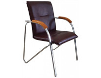 Konferenčná stolička, koženka, chrómová oceľ, opierka rúk: čerešňa,  "Sabina", čierna