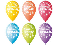 Balón, 30 cm, "Happy Birthday", šašo