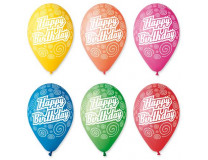 Balón, 30 cm, "Happy Birthday", krúžky