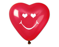 Balón, 40 cm, srdiečko, smiley, červený